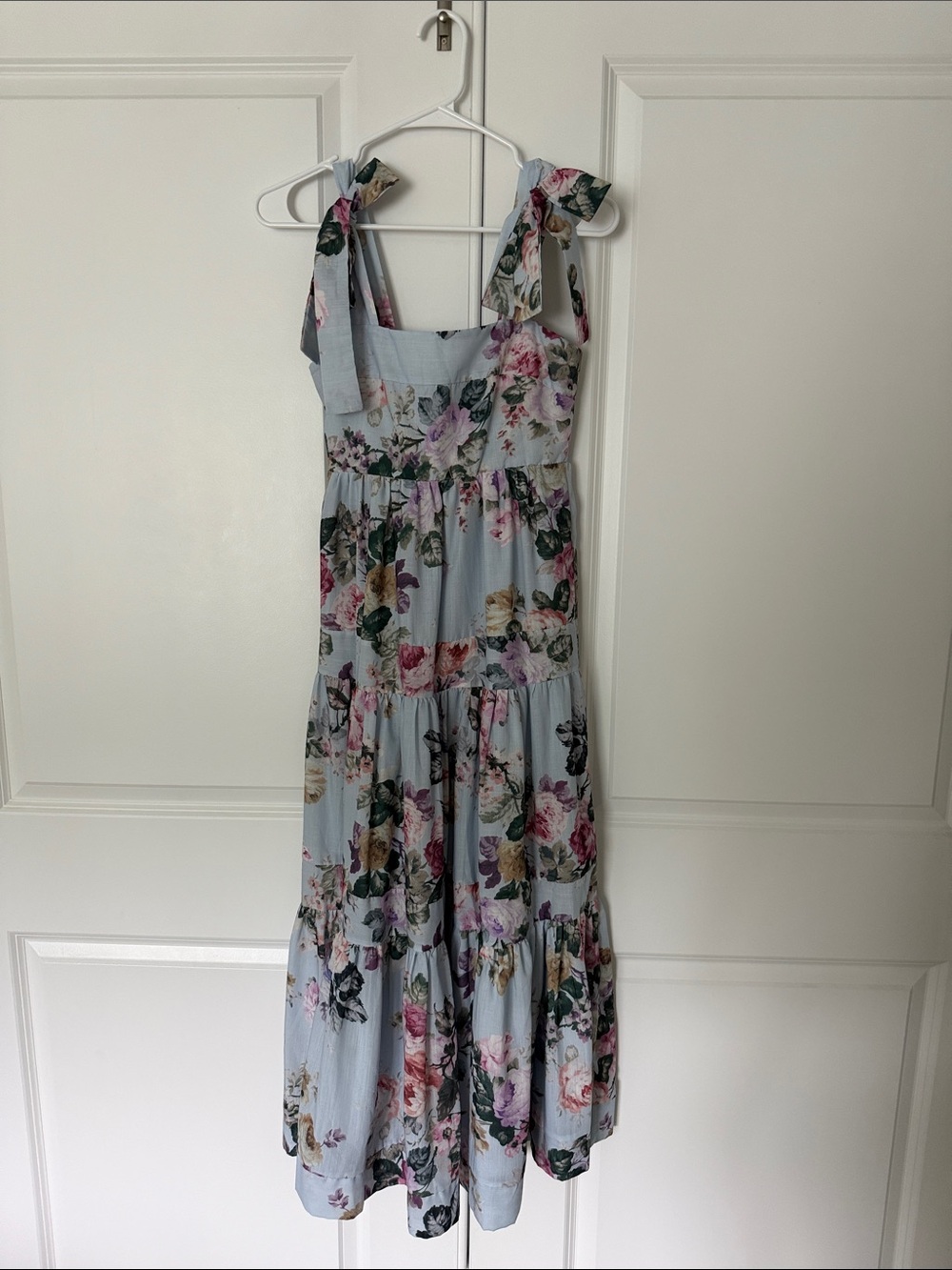 Beulah Light Blue Floral Tie-Strap Maxi Dress